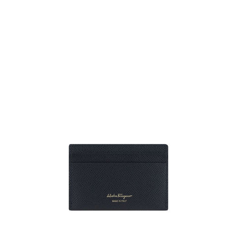 Ferragamo Card Holder – Black Calf Leather Wallet with Gancini Logo